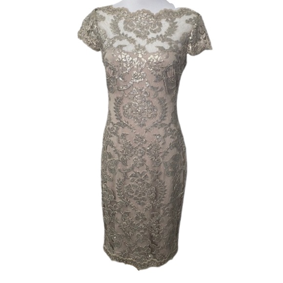 Tadashi Shoji Embroidered Lace Sheath Dress Tadashi Shoji Embroidered Lace  3/4 Sleeve Sheath Dress Blue